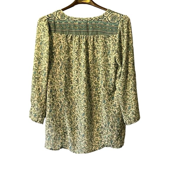 Soft Surroundings Top Women Size Medium Pullover‎ Tunic Henley Floral Roll Tab - Picture 2 of 13